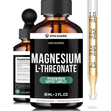 Magnesium L-Threonate Liquid Drops – 500mg Ultra-Absorbable Brain Support Supplement, Unflavored, 60ML | Boosts Memory, Focus & Relaxation | Fast-Acting, Vegan, Non-GMO, Gluten-Free