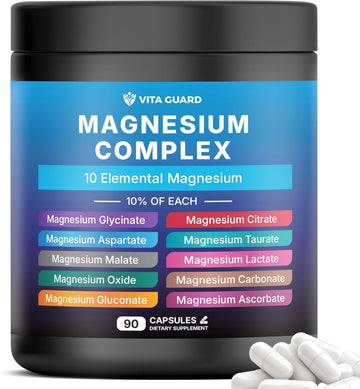 Magnesium Complex 1480mg – 10-in-1 with Glycinate, Citrate, Malate & More – High Absorption – Sleep, Muscle, Nerve & Heart Support – 90 Vegan Capsules – Non-GMO, Gluten-Free, No Sugar