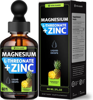 Magnesium L-Threonate Zinc Liquid Drops – Magnesium + Zinc – High-Absorbtion Cognitive & Nutritional Support – Pineapple Flavor – 60ML | No Artificial Sweeteners