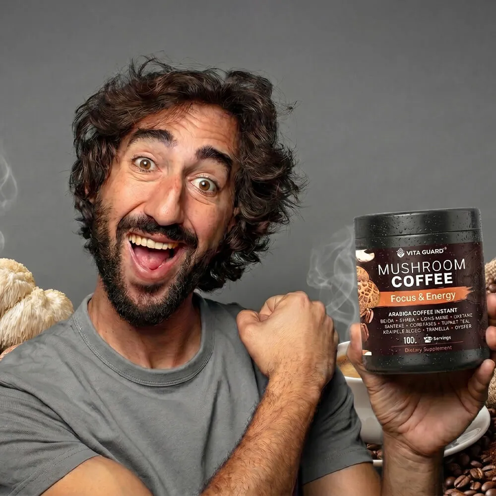 A cup of Vita Guard mushroom coffee