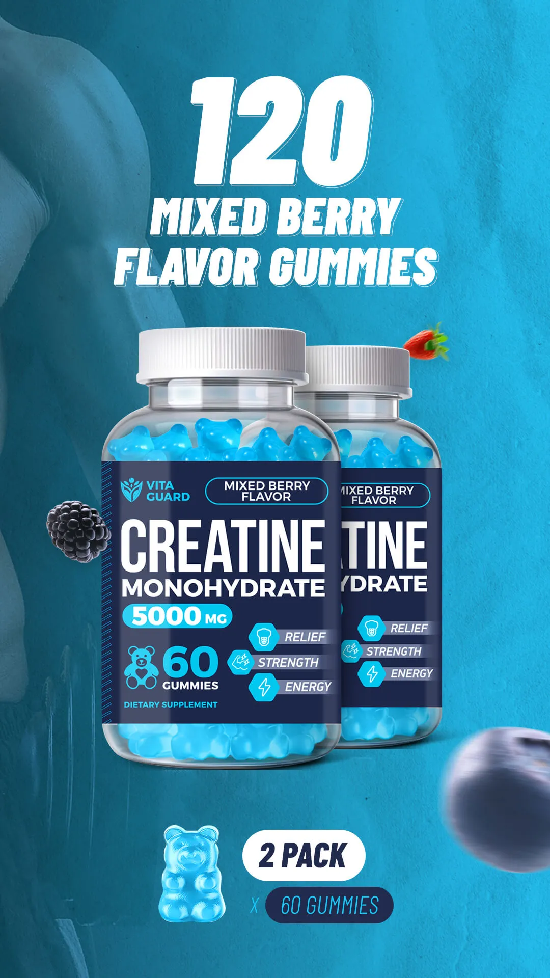Creatine Monohydrate Gummies 5000mg — Mixed Berry — video preview 10