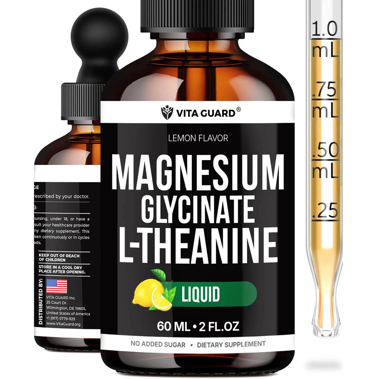 Magnesium Glycinate 500mg + L-Theanine 200mg Liquid Drops — Lemon — view 2