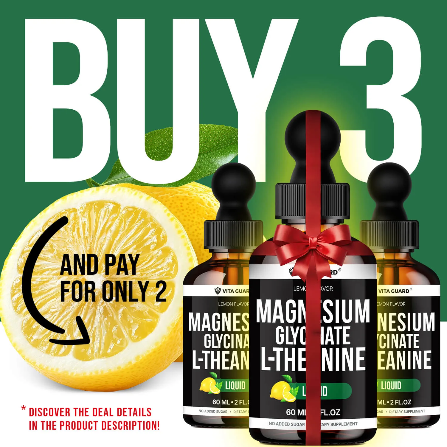 Magnesium Glycinate 500mg + L-Theanine 200mg Liquid Drops — Lemon — view 3
