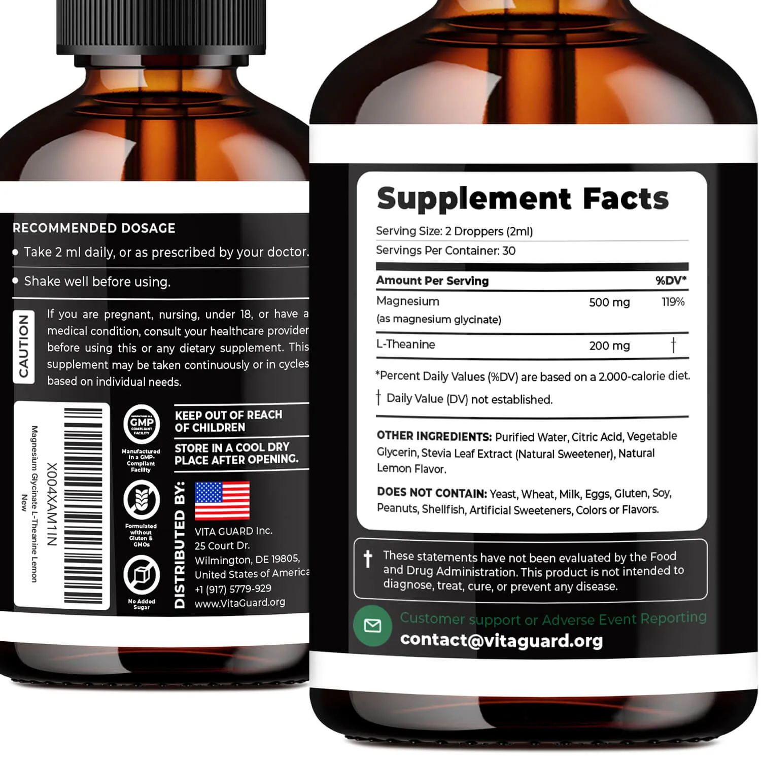 Magnesium Glycinate 500mg + L-Theanine 200mg Liquid Drops — Lemon — view 4