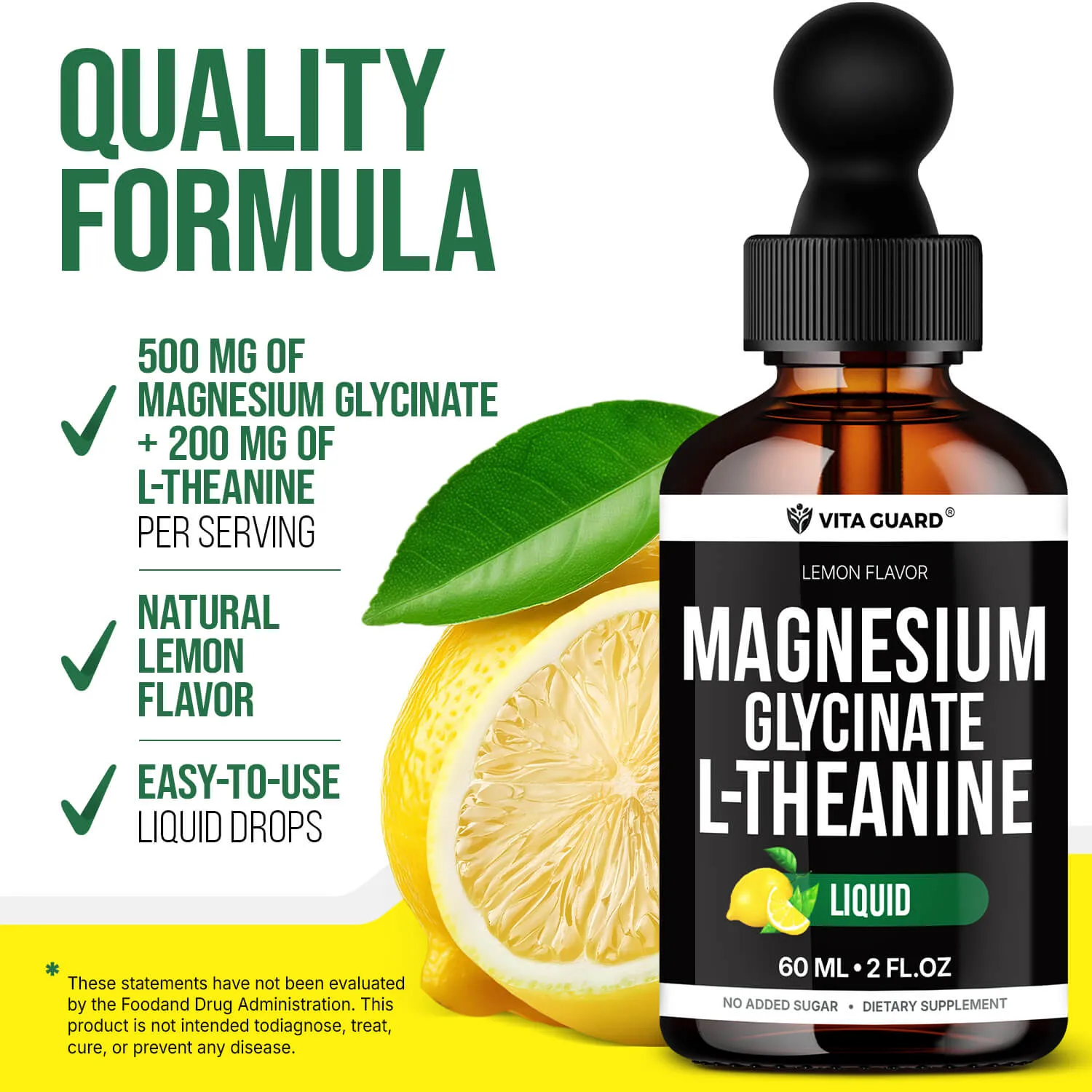 Magnesium Glycinate 500mg + L-Theanine 200mg Liquid Drops — Lemon — view 5