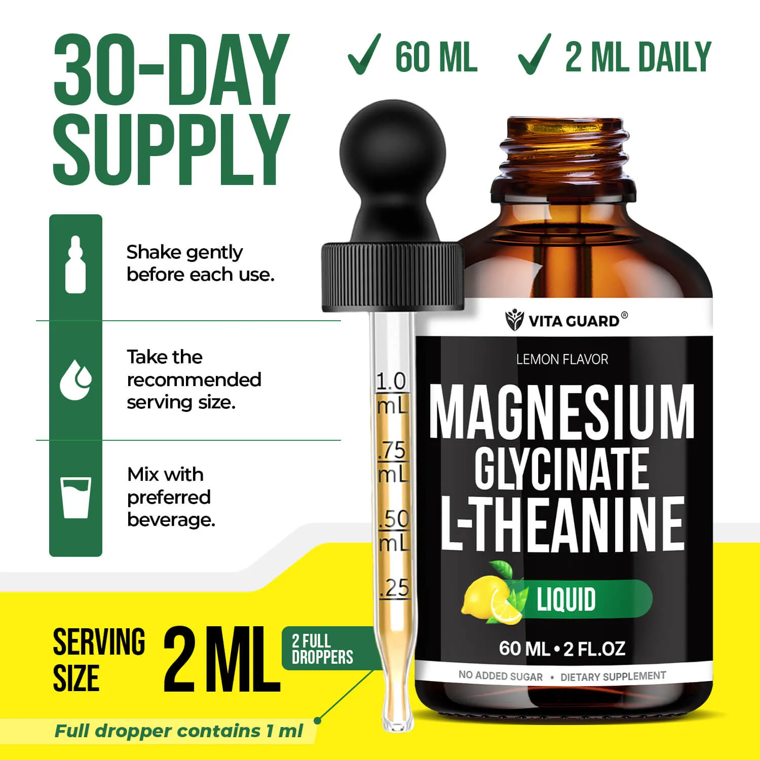 Magnesium Glycinate 500mg + L-Theanine 200mg Liquid Drops — Lemon — view 6