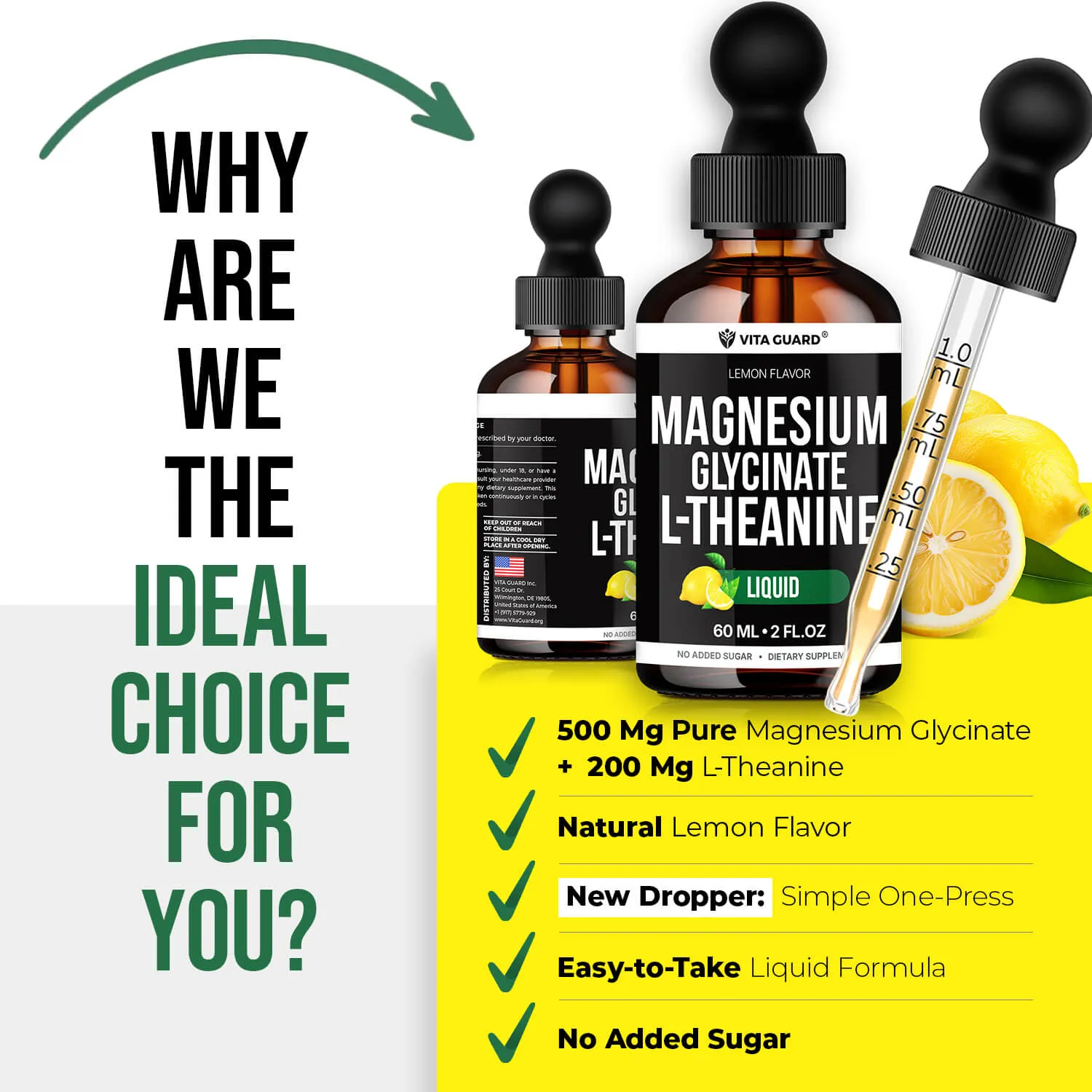 Magnesium Glycinate 500mg + L-Theanine 200mg Liquid Drops — Lemon — view 8