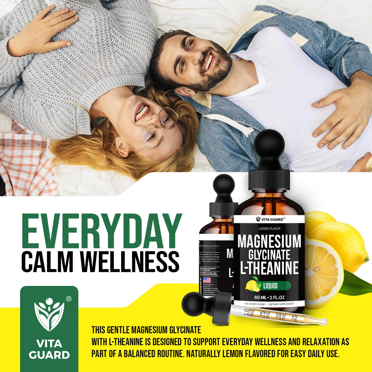 Magnesium Glycinate 500mg + L-Theanine 200mg Liquid Drops — Lemon — view 9