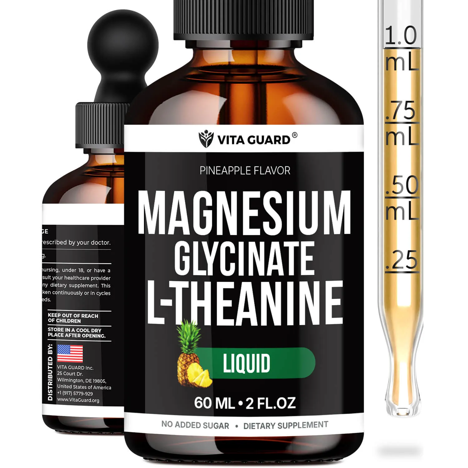 Magnesium Glycinate 500mg + L-Theanine 200mg Liquid Drops — Pineapple — view 2