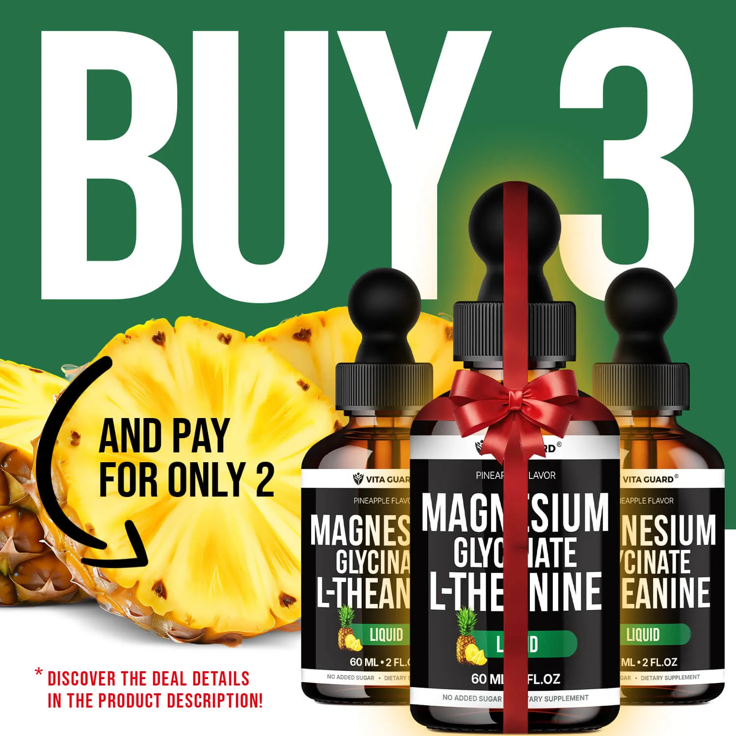 Magnesium Glycinate 500mg + L-Theanine 200mg Liquid Drops — Pineapple — view 3