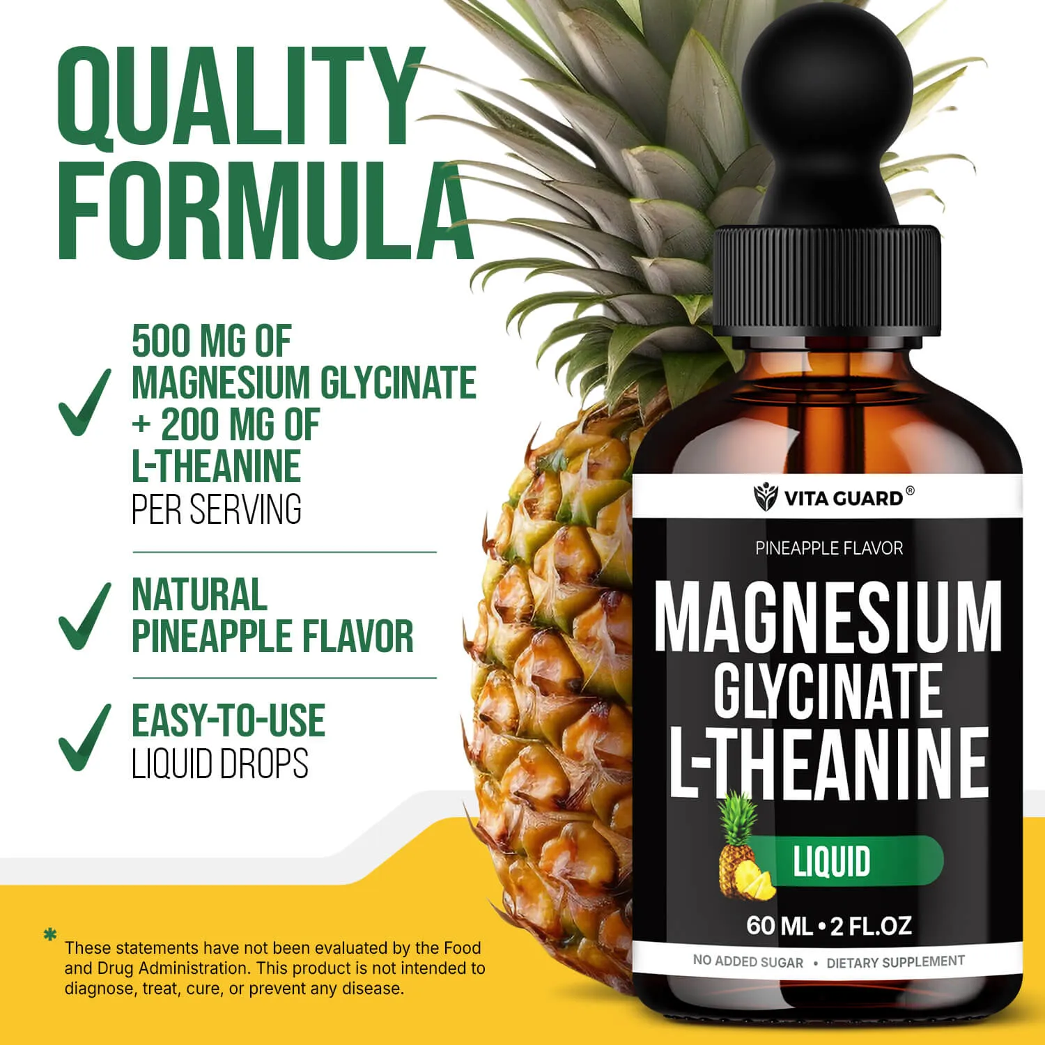 Magnesium Glycinate 500mg + L-Theanine 200mg Liquid Drops — Pineapple — view 5