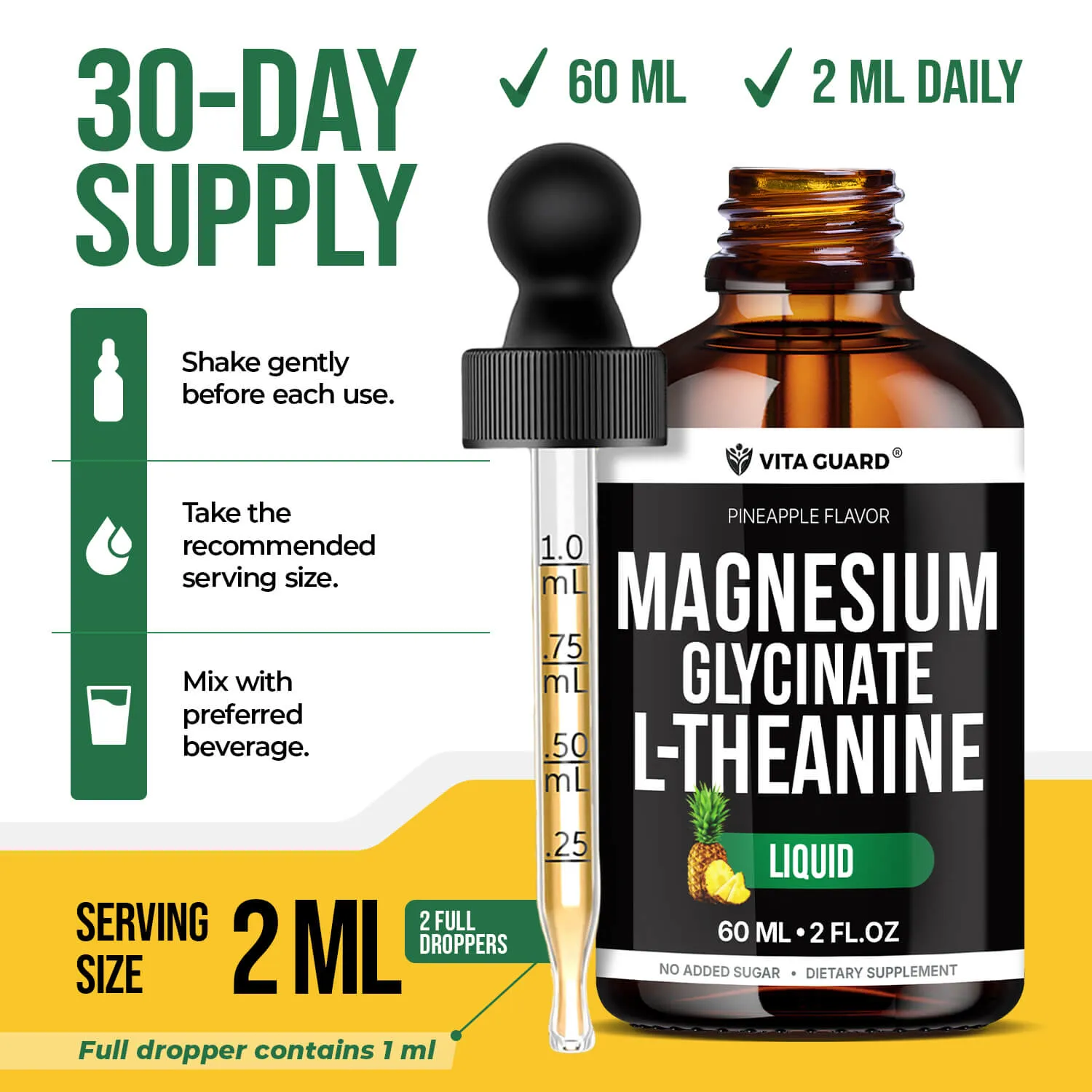 Magnesium Glycinate 500mg + L-Theanine 200mg Liquid Drops — Pineapple — view 6