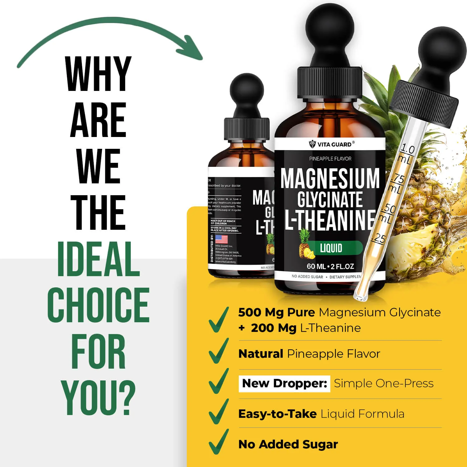 Magnesium Glycinate 500mg + L-Theanine 200mg Liquid Drops — Pineapple — view 8