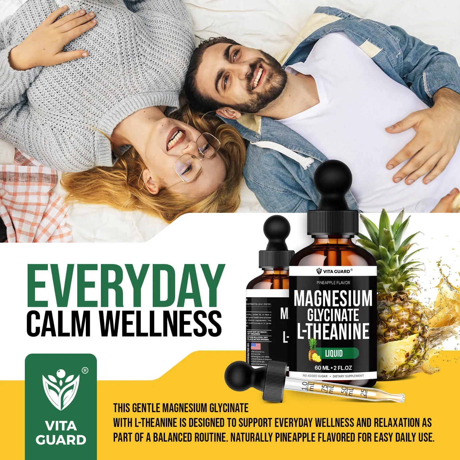 Magnesium Glycinate 500mg + L-Theanine 200mg Liquid Drops — Pineapple — view 9