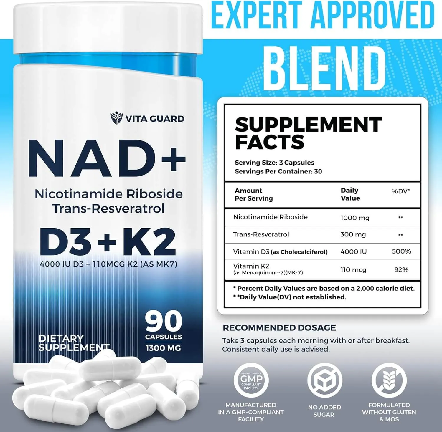 NAD+ 1000mg with Resveratrol, D3 + K2 — Capsules — view 4