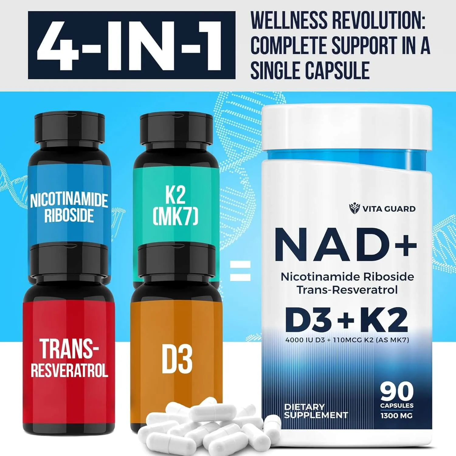 NAD+ 1000mg with Resveratrol, D3 + K2 — Capsules — view 5