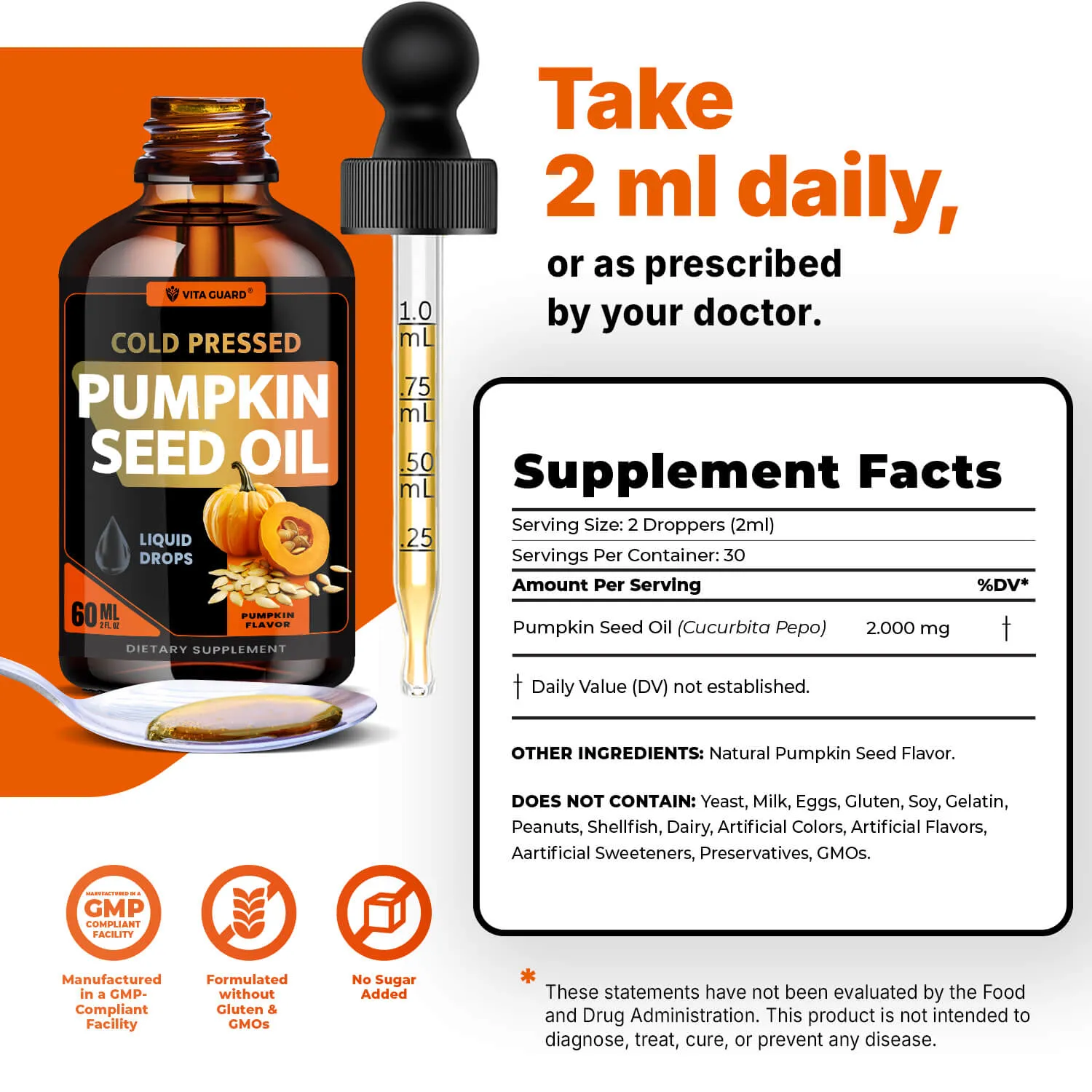 Cold-Pressed Pumpkin Seed Oil 2000mg Liquid Drops — view 4