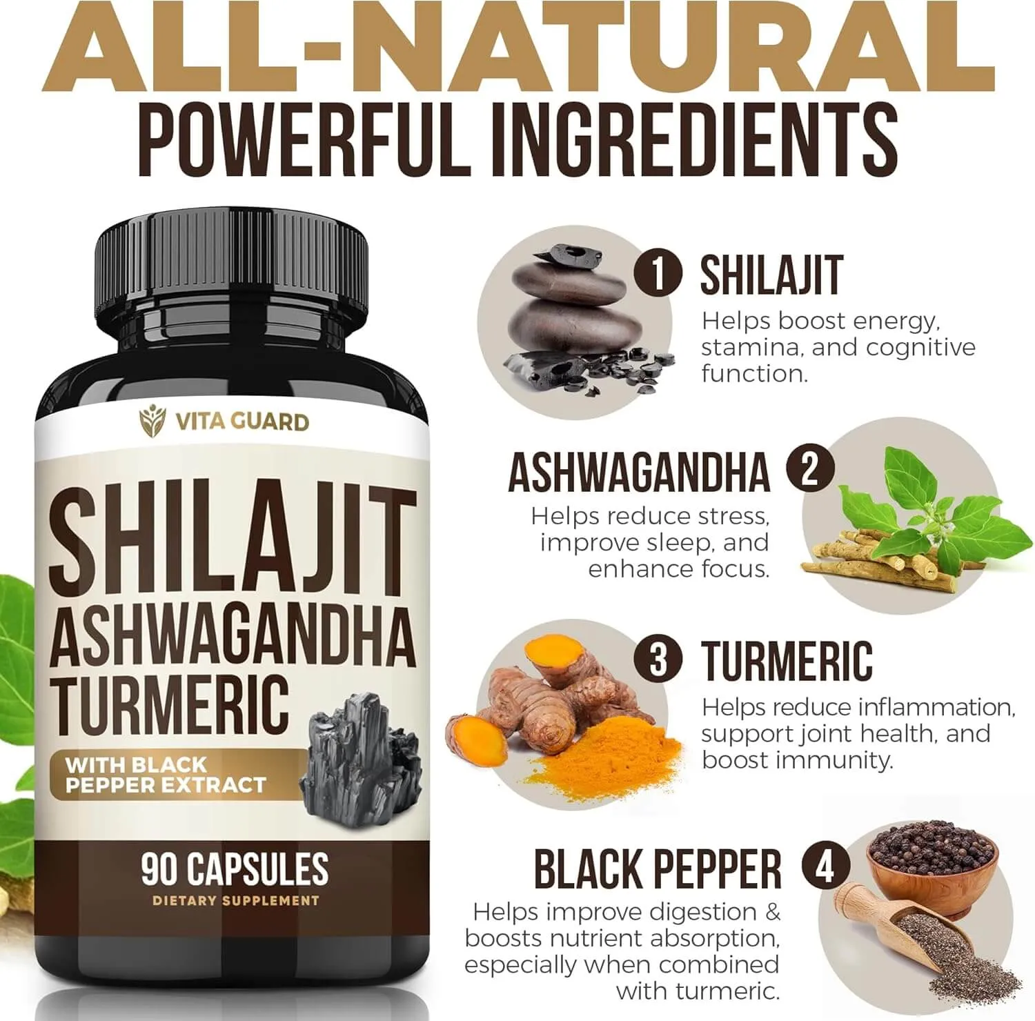 Himalayan Shilajit + Ashwagandha + Turmeric Capsules — with Black Pepper — view 3