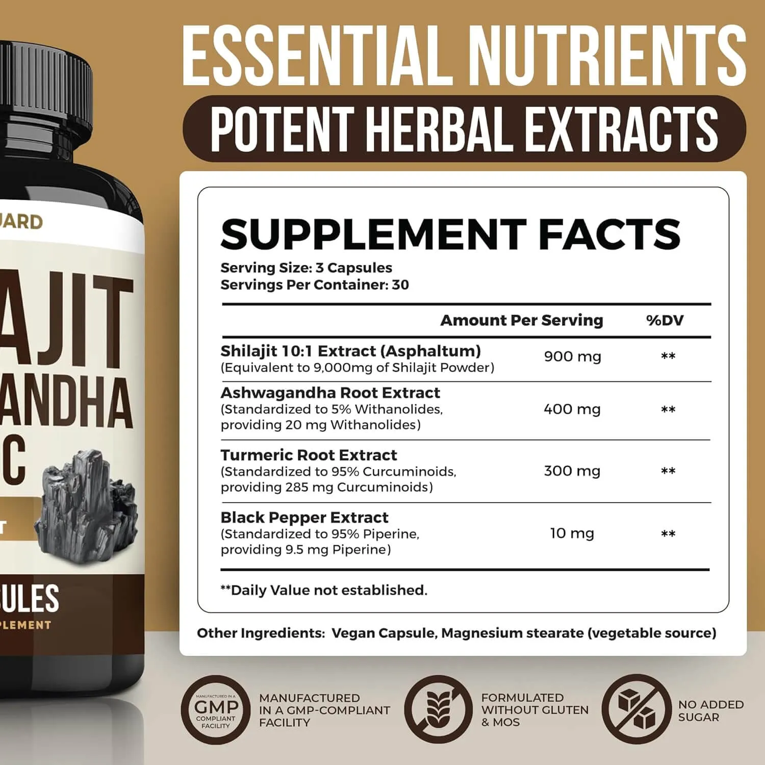 Himalayan Shilajit + Ashwagandha + Turmeric Capsules — with Black Pepper — view 6