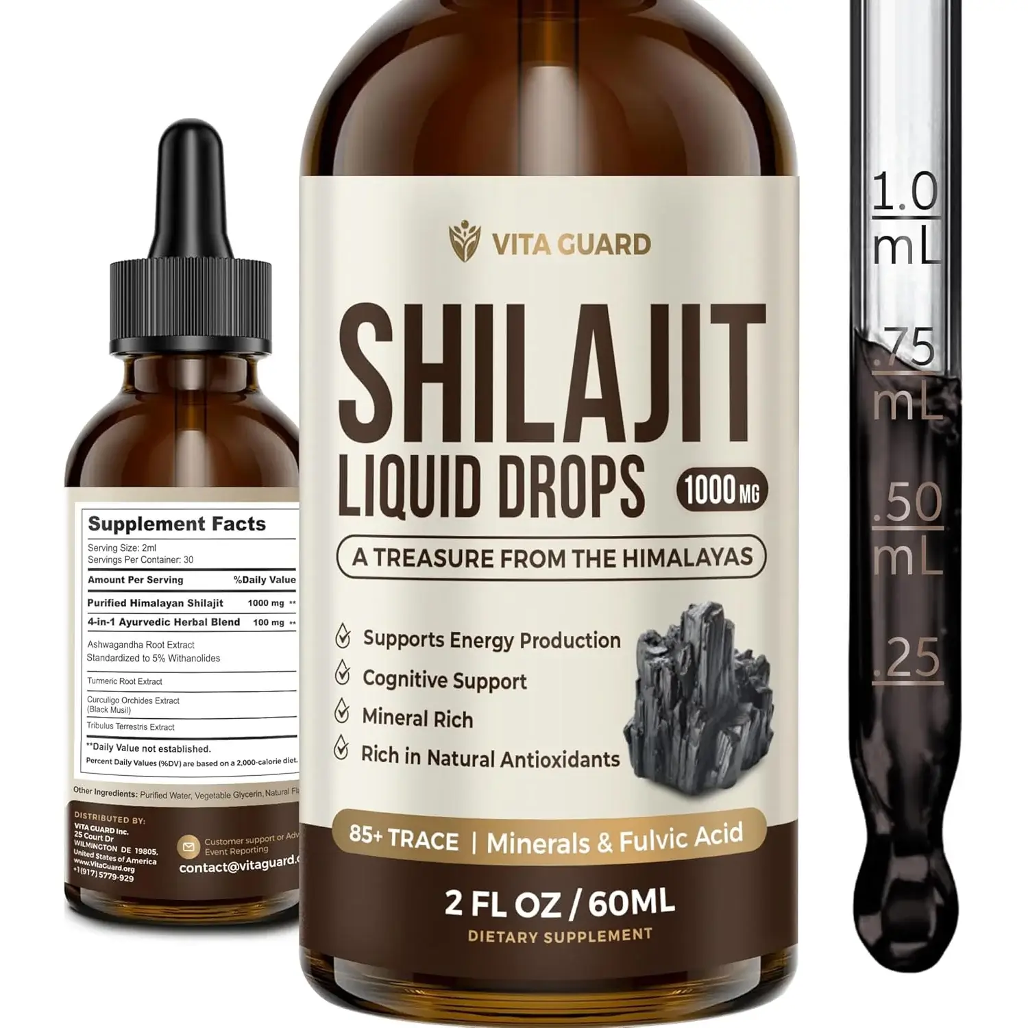 Himalayan Shilajit 1000mg + Ayurvedic Herbal Blend Liquid Drops — view 2