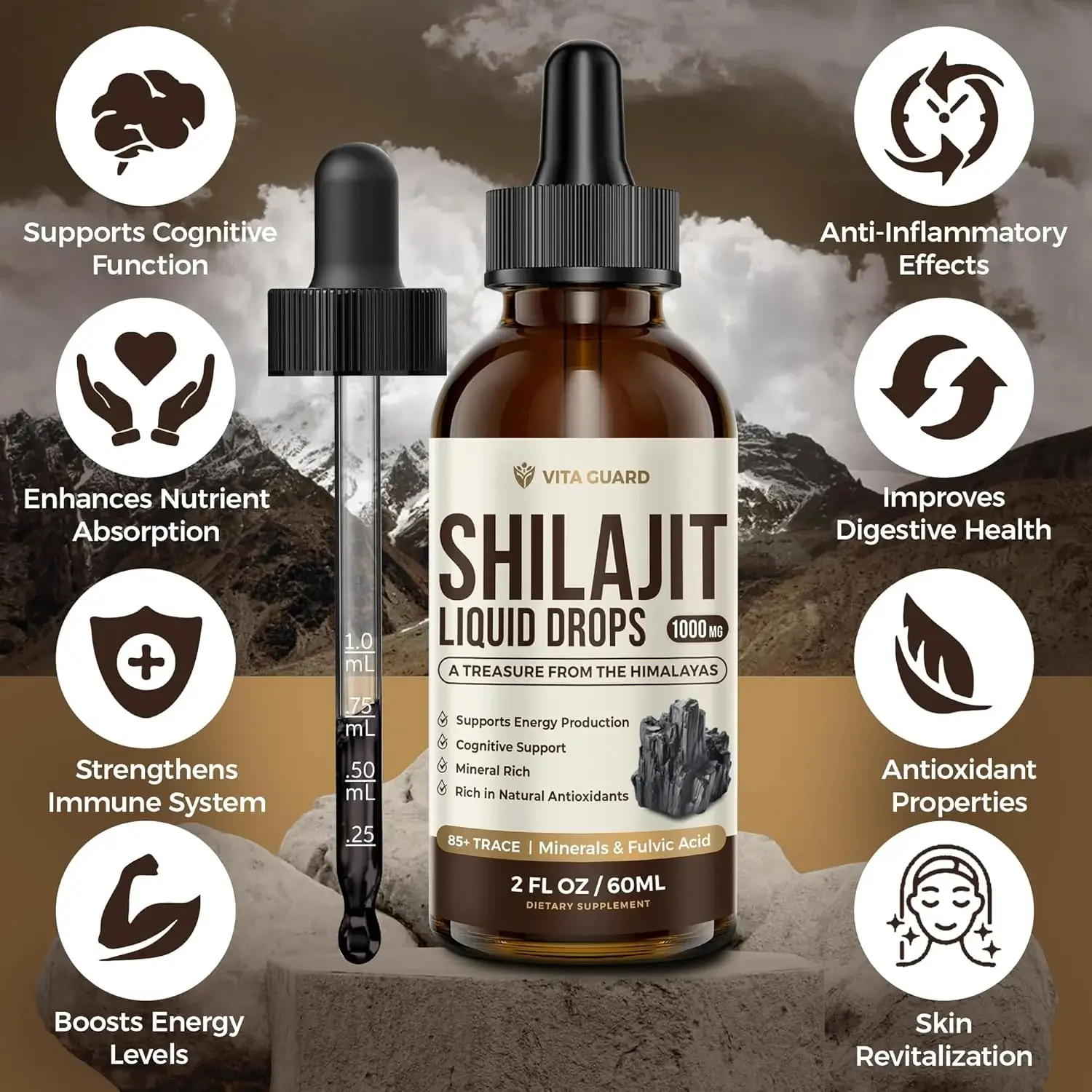 Himalayan Shilajit 1000mg + Ayurvedic Herbal Blend Liquid Drops — view 6