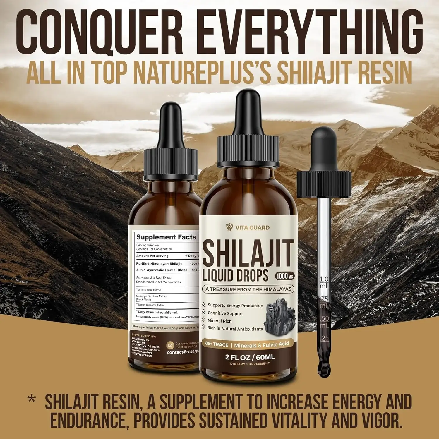 Himalayan Shilajit 1000mg + Ayurvedic Herbal Blend Liquid Drops — view 8