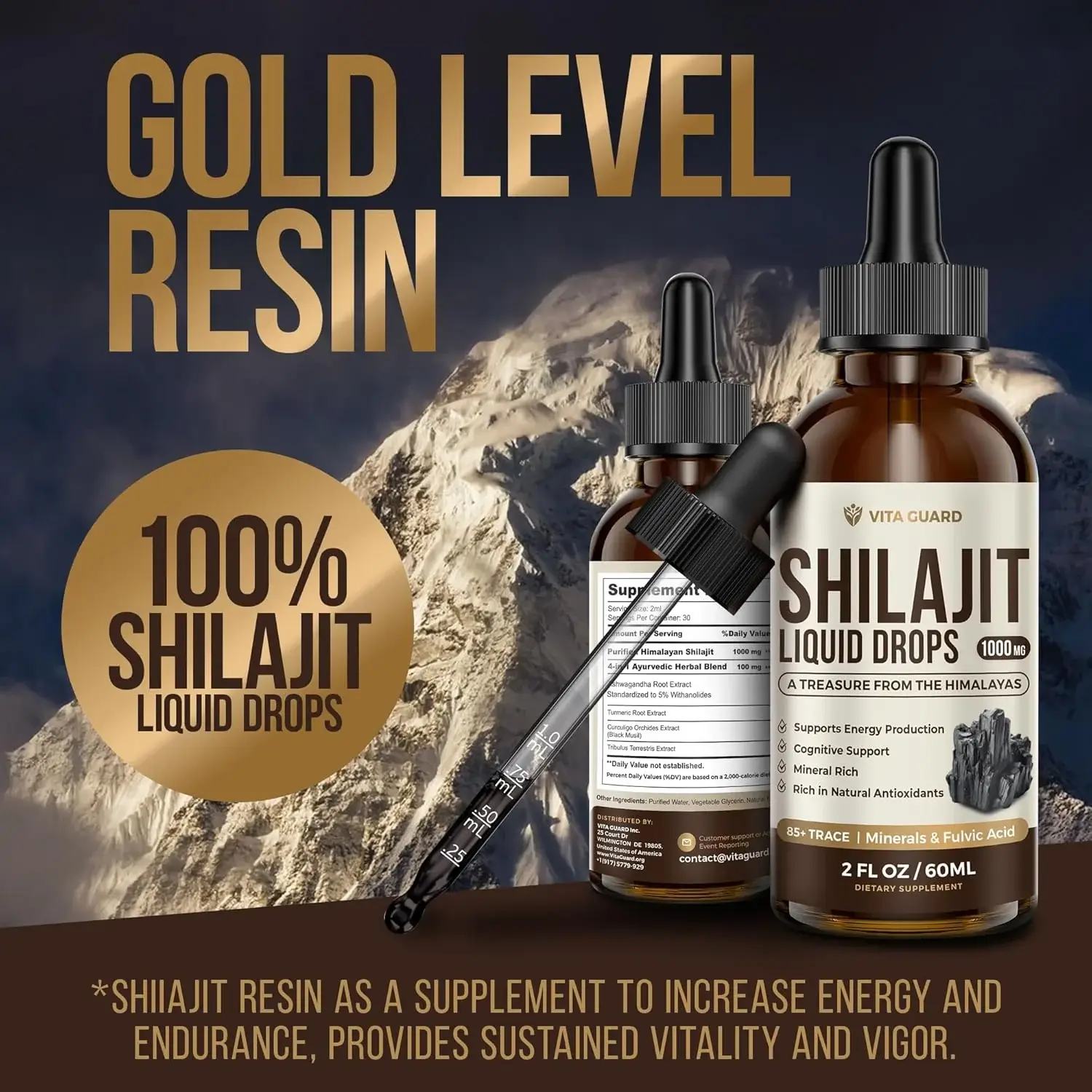 Himalayan Shilajit 1000mg + Ayurvedic Herbal Blend Liquid Drops — view 9
