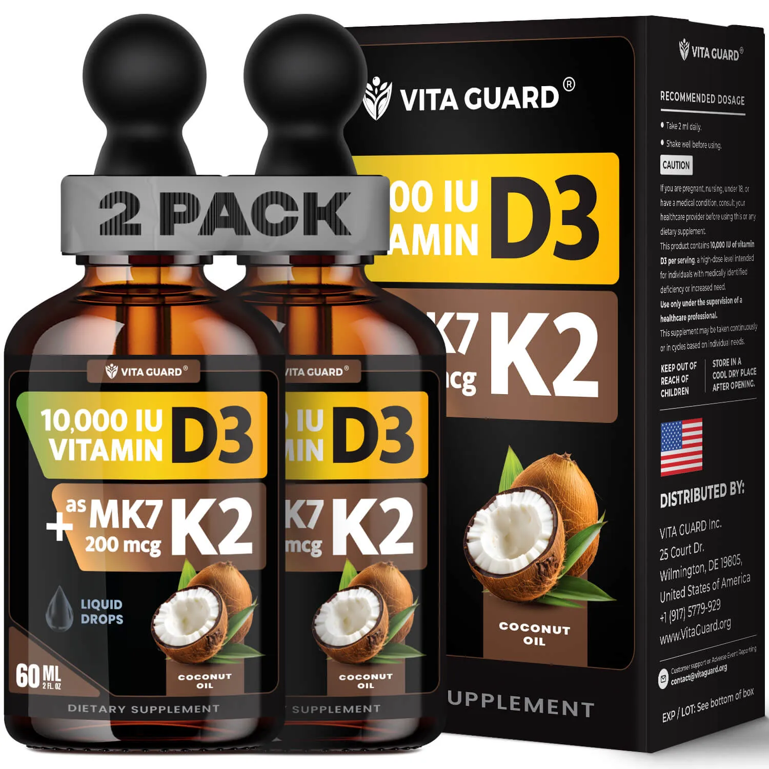 Vitamin D3 10,000 IU + K2 200mcg Liquid Drops — Twin Pack — view 2