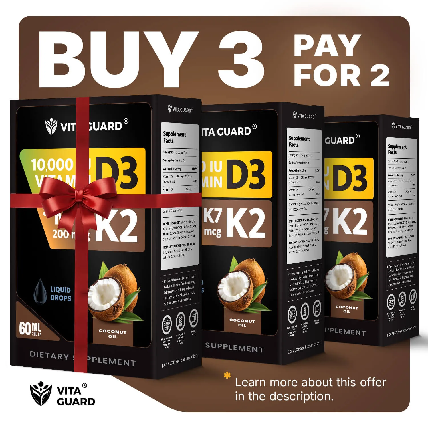 Vitamin D3 10,000 IU + K2 200mcg Liquid Drops — Twin Pack — view 3