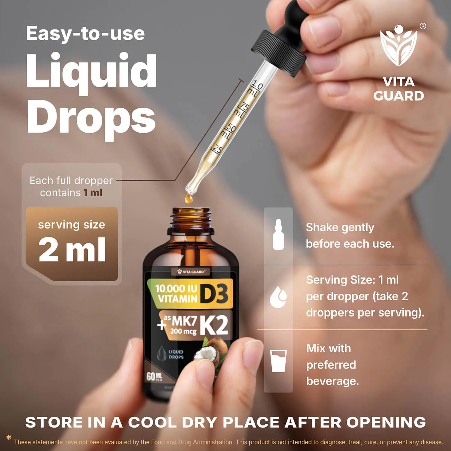 Vitamin D3 10,000 IU + K2 200mcg Liquid Drops — Twin Pack — view 7