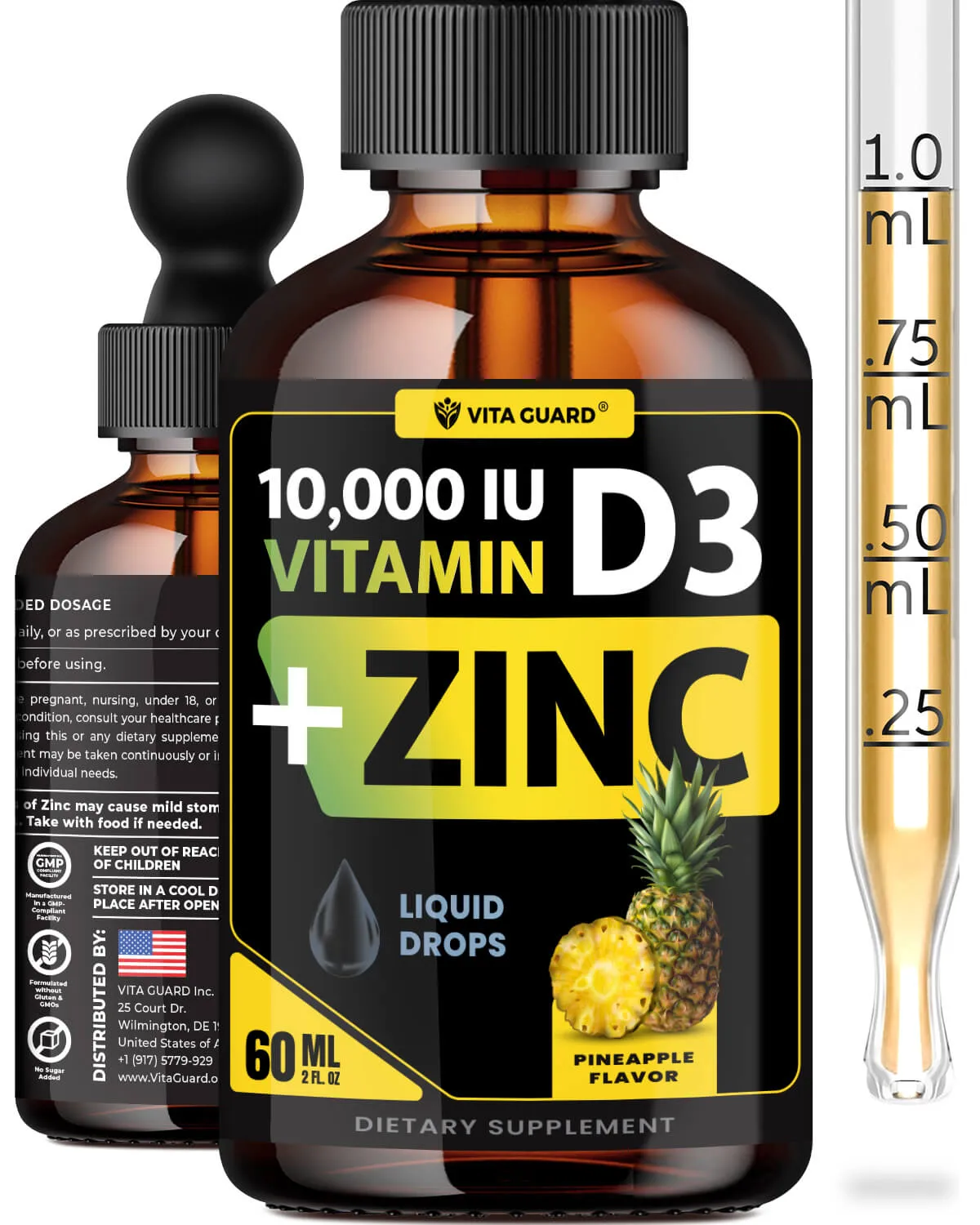 Vitamin D3 10,000 IU + Zinc Liquid Drops — Pineapple — view 2