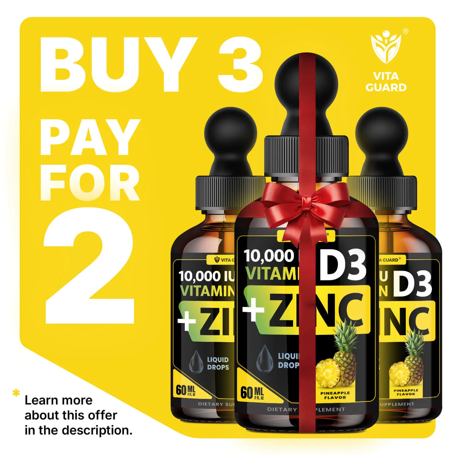 Vitamin D3 10,000 IU + Zinc Liquid Drops — Pineapple — view 3