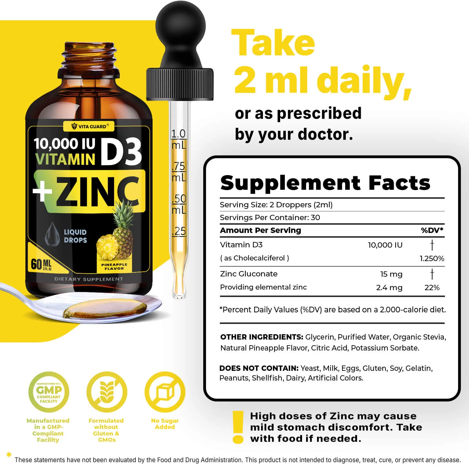 Vitamin D3 10,000 IU + Zinc Liquid Drops — Pineapple — view 4
