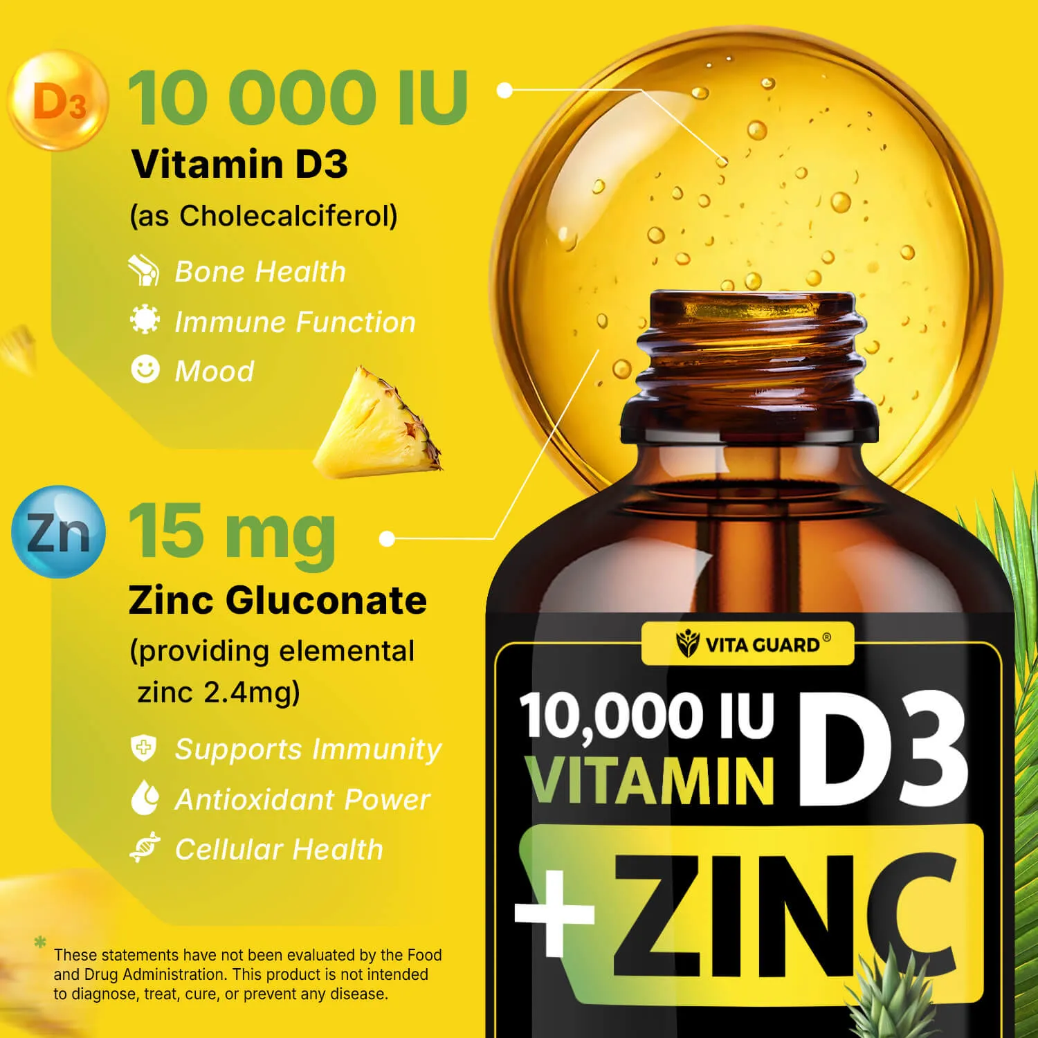 Vitamin D3 10,000 IU + Zinc Liquid Drops — Pineapple — view 5