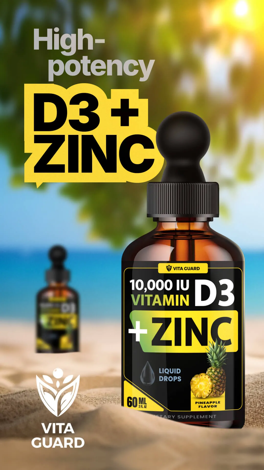 Vitamin D3 10,000 IU + Zinc Liquid Drops — Pineapple — video preview 11