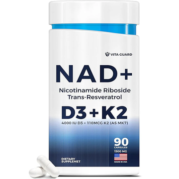 NAD Supplement with Vitamin D3 and K2 (as MK7) - NMN Supplement Alternative - Nicotinamide Riboside, Trans-Resveratrol for Anti-Aging, Energy - Vegetarian 60 Capsules, 1300mg