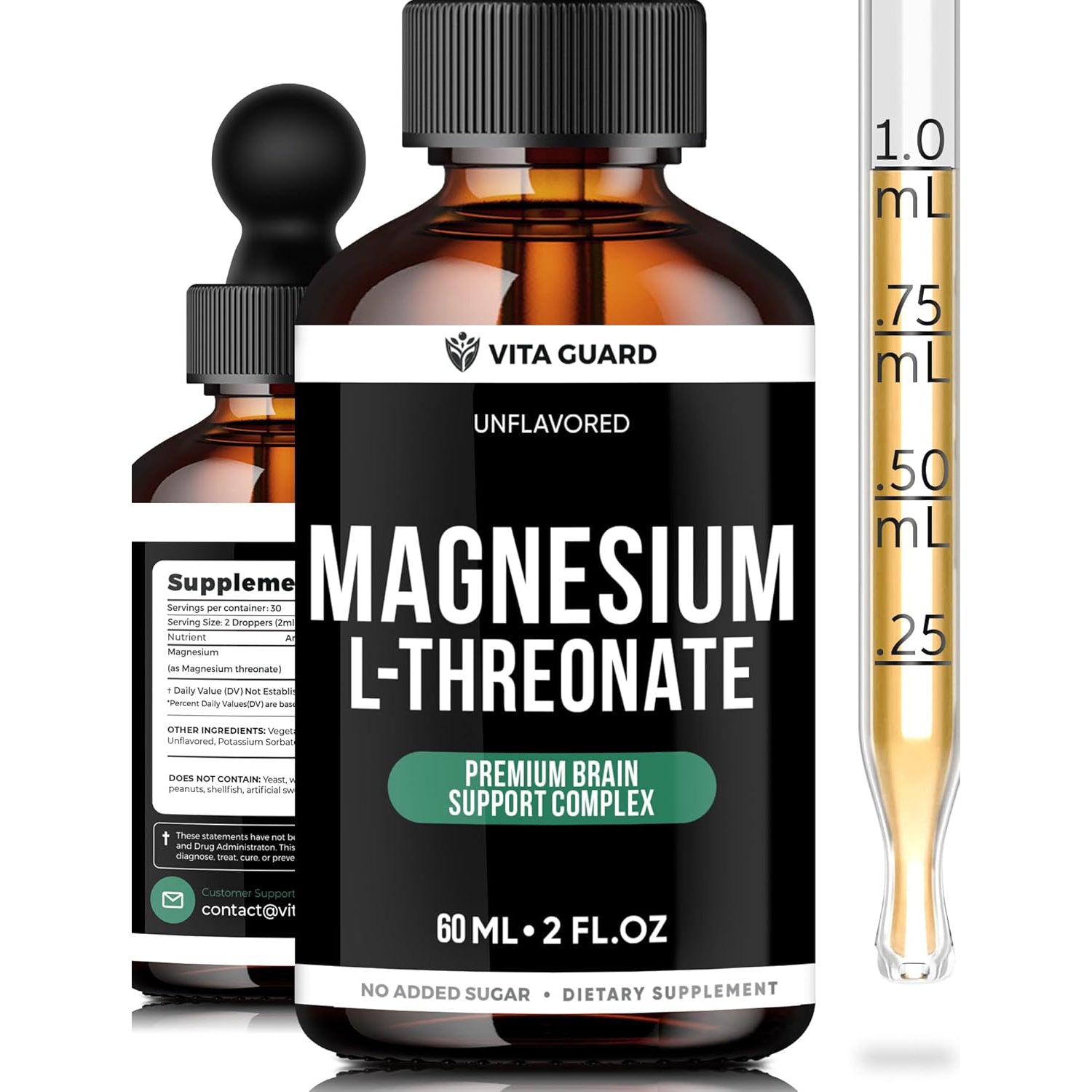 Magnesium L-Threonate Liquid Drops – 500mg Ultra-Absorbable Brain Support Supplement, Unflavored, 60ML | Boosts Memory, Focus & Relaxation | Fast-Acting, Vegan, Non-GMO, Gluten-Free