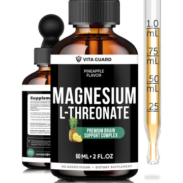 Magnesium L-Threonate Liquid Drops – 500mg High-Absorption Brain Support, Pineapple Flavor, 60ML Vegan, Gluten-Free, Non-GMO