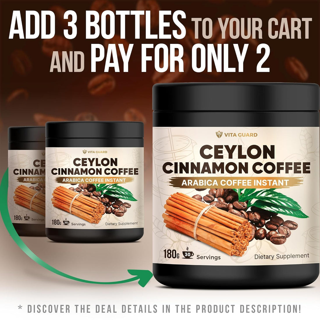 Ceylon Cinnamon Coffee – 60 Servings – Premium Gourmet Blend with Non-GMO Beans – Supports Heart Health & Digestion – Antioxidant-Rich, Naturally Sweet, Low-Acid Coffee for Energy & Metabolism Boost